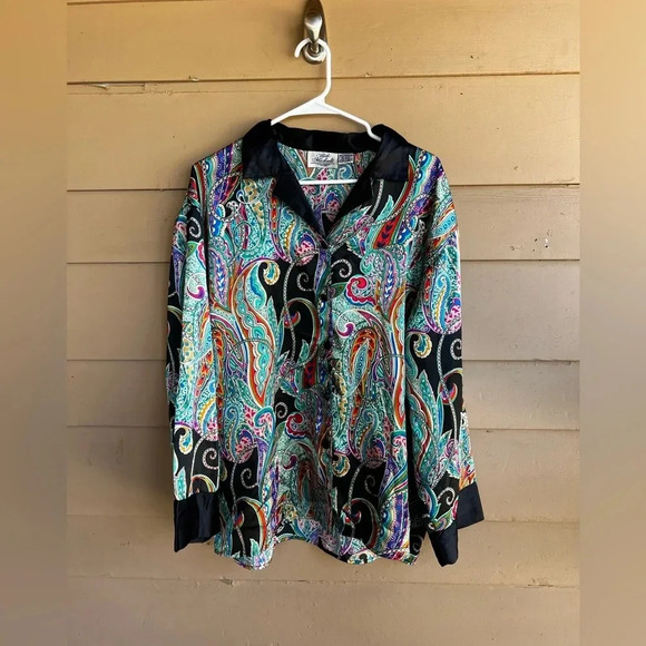 Vintage Paisley Long Sleeve Button Down Shirt - Size Medium - Picture 1 of 5